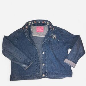 Denim Jacket with Floral Embroidery
